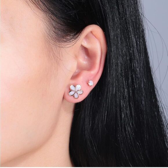 14K Rose Gold with Genuine Pink Fire Opal Flower Post Stud Earrings Set of 2 - Picture 5 of 5